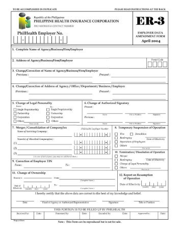 Employer Data Amendment Form or ER3