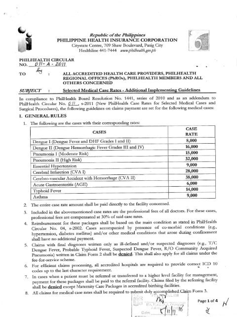 Selected Medical Case Rates - Philippine Health Insurance ...