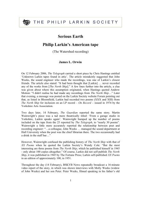 â€œMy American tapeâ€ - The Philip Larkin Society