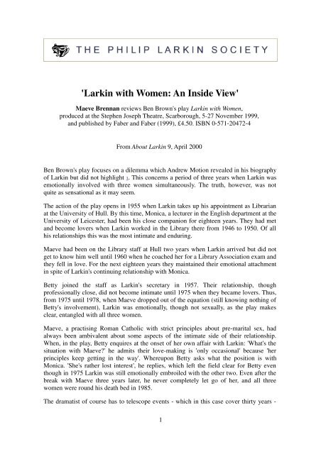 Larkin with Women: An Inside View' - The Philip Larkin Society