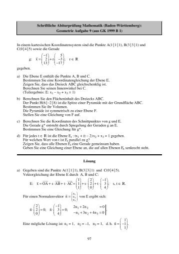 Geometrie Aufgabe 9 (aus GK 1999 B 1) - Philipp-Reis-Schule