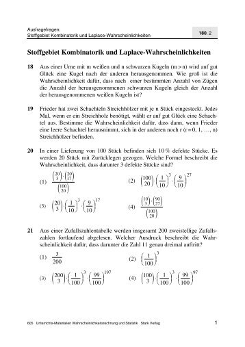 Stoffgebiet Kombinatorik und Laplace-Wahrscheinlichkeiten