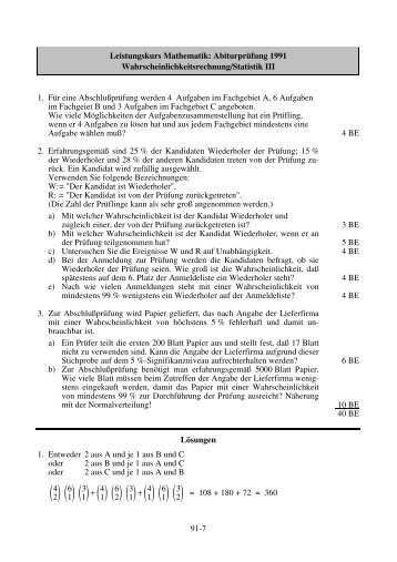 91-7 Leistungskurs Mathematik: AbiturprÃ¼fung 1991 ...