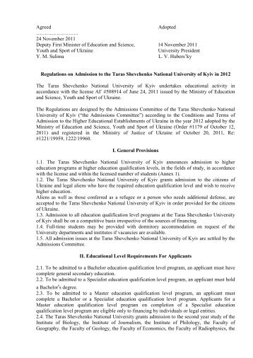 Regulations on Admission to the Taras Shevchenko National ...