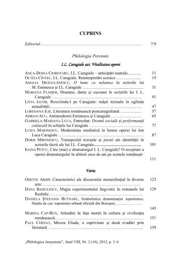 CUPRINS - Philologica Jassyensia