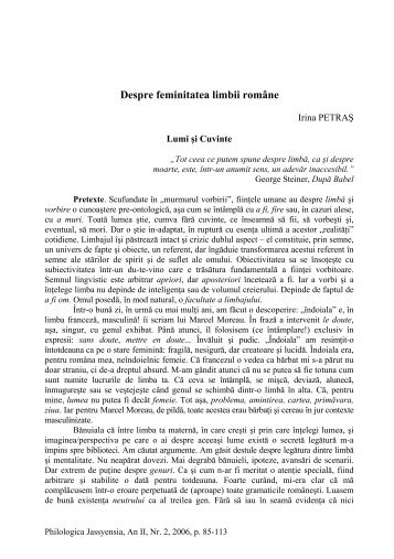 Despre feminitatea limbii romÃ¢ne - Philologica Jassyensia