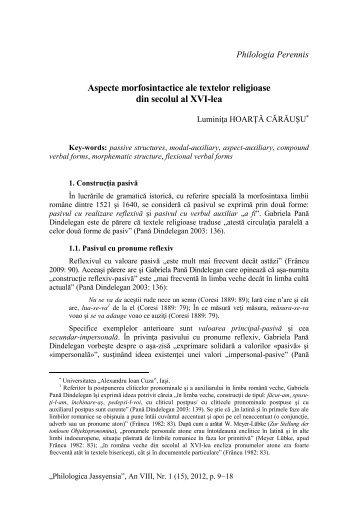 Aspecte morfosintactice ale textelor religioase din secolul al