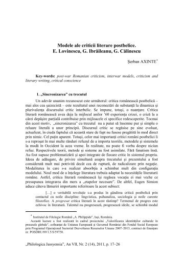 Modele ale criticii literare postbelice. E. Lovinescu, G. IbrÄileanu, G ...
