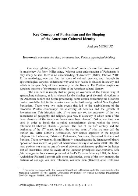 Key Concepts of Puritanism and the Shaping of the American Cultural