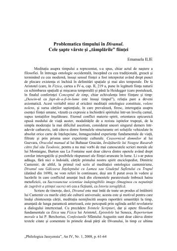 Problematica timpului Ã®n Divanul. Cele Åapte vÃ¢rste Åi - Philologica ...