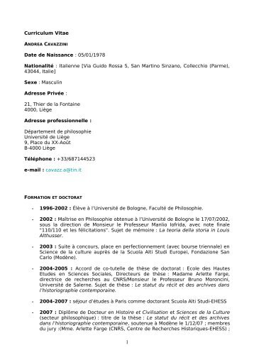 Curriculum Vitae - Service de Philosophie Morale et Politique ...