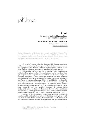 L'art - Bibliographie - Laurent et Nathalie Cournarie - Philopsis