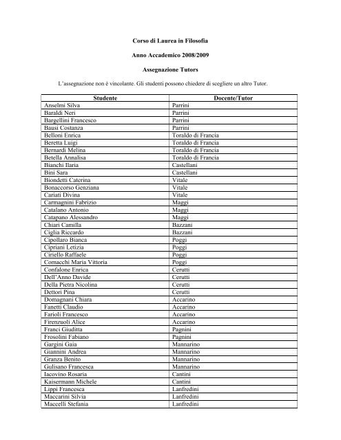 Corso di Laurea in Filosofia Anno Accademico 2008/2009 ...