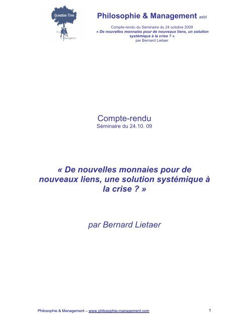 Compte-rendu - Philosophie Management