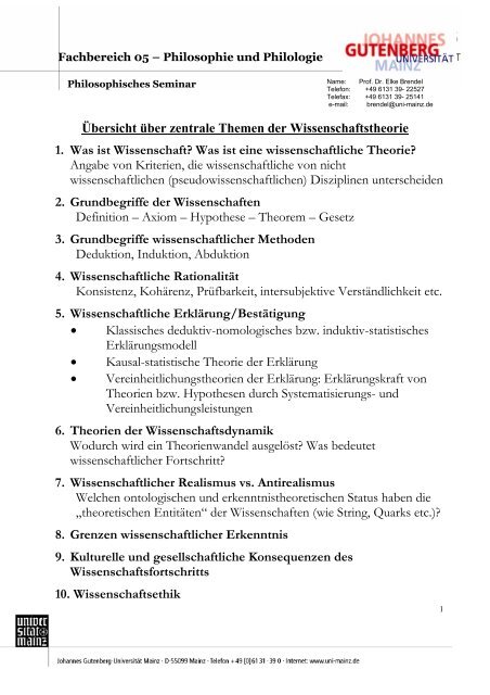 Was ist eine wissenschaftliche Theorie? - Philosophisches Seminar