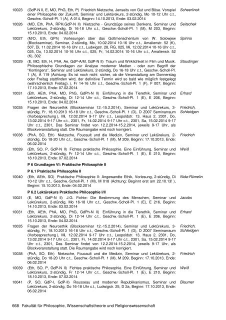 Übersicht der Lehrveranstaltungen für Philosophie WiSe 2013/2014
