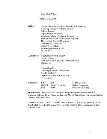 Curriculum Vitae MARK SHELDON Office - Northwestern University