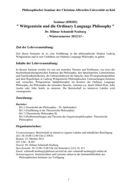 Wittgenstein PU und OLP – Syllabus - Philosophisches Seminar ...