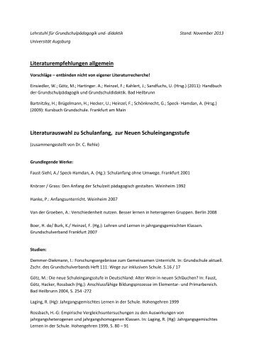 Literaturhinweise - Phil. - UniversitÃ¤t Augsburg