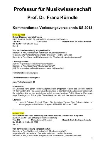 Kommentiertes Vorlesungsverzeichnis SS 2013