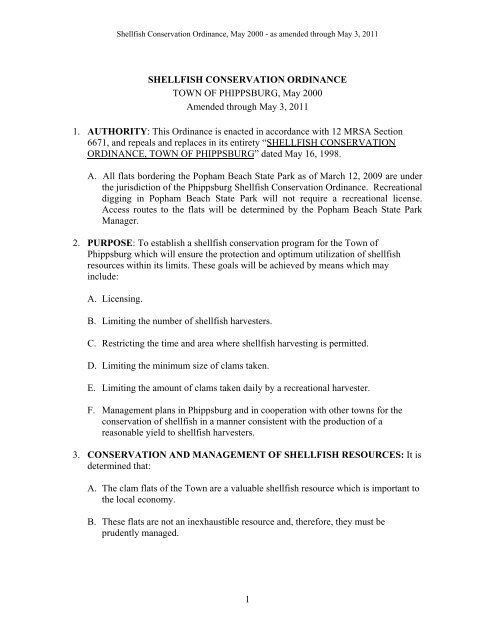 Shellfish Ordinance - Town of Phippsburg