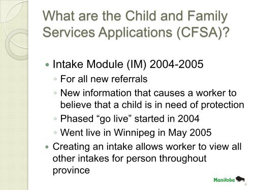 Child and Family Services Applications - Phoenix Sinclair Inquiry