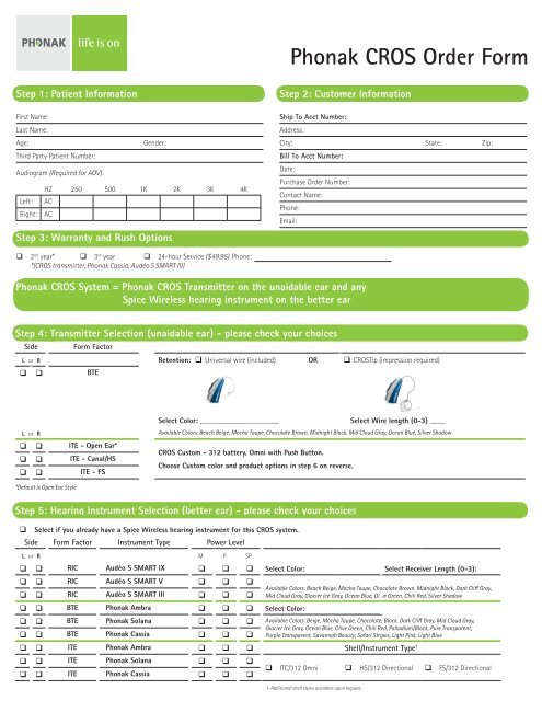 Phonak CROS Order Form