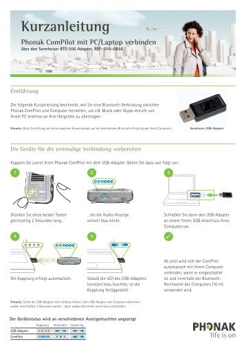 Kurzanleitung - Phonak ComPilot mit PC/Laptop verbinden