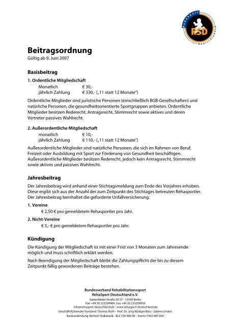 Beitragsordnung Bundesverband Rehabilitationssport / RehaSport Deutschland