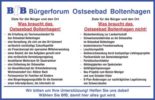 Ostseebad Boltenhagen - Bürgerforum - BfB - Programmaussage - Kommunalwahl 2014