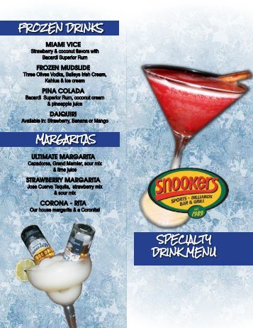 Snookers Drink Menu Snookers Drink Menu
