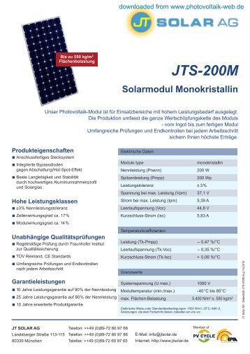 JTS-200M Solarmodul Monokristallin - Photovoltaik