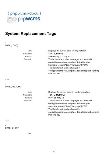 System Replacement Tags - phpwcms-docu for phpwcms