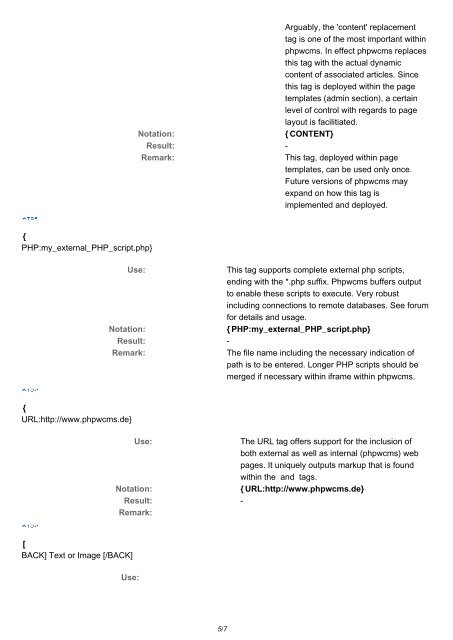 System Replacement Tags - phpwcms-docu for phpwcms