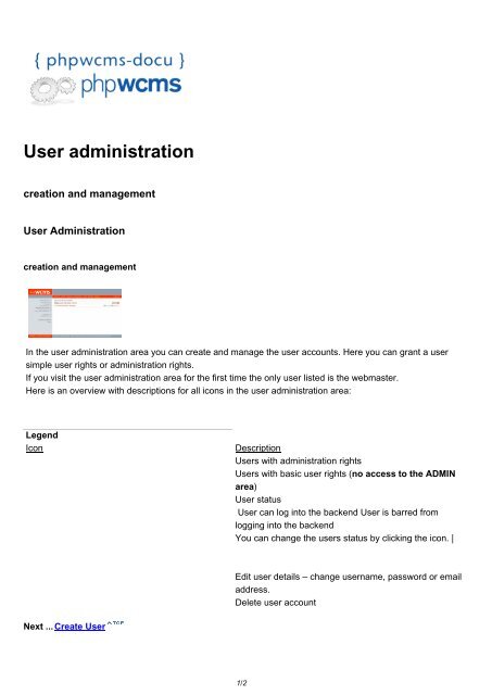 User administration - phpwcms-docu for phpwcms