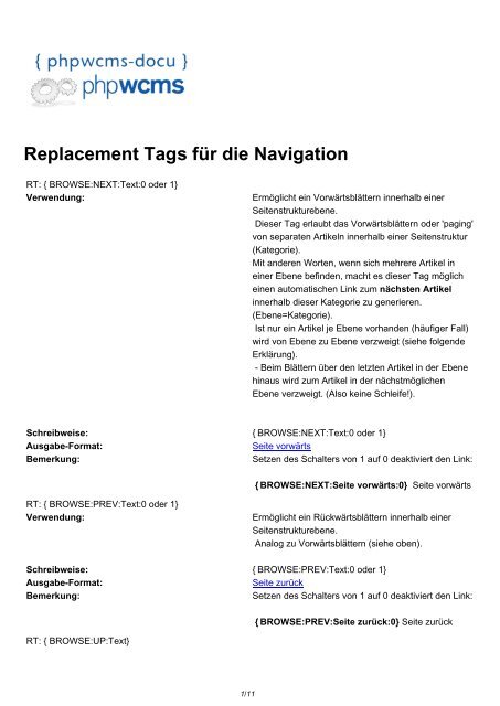 Replacement Tags für die Navigation - phpwcms-docu for phpwcms