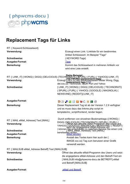 Replacement Tags für Links - phpwcms-docu for phpwcms