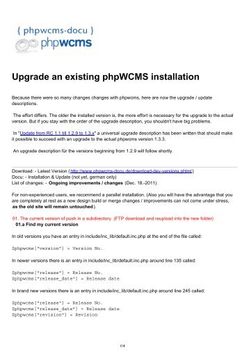 Upgrade an existing phpWCMS installation - phpwcms-docu for ...