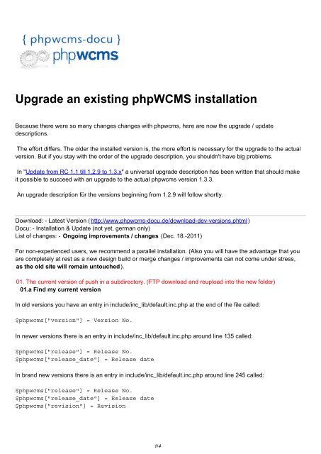 Upgrade an existing phpWCMS installation - phpwcms-docu for ...