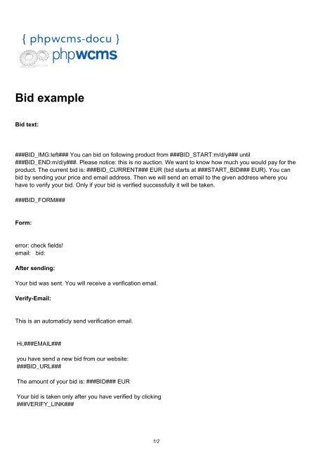 Bid example - phpwcms-docu for phpwcms