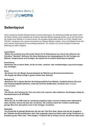 Seitenlayout | Seitenlayout - phpWCMS{/docu}