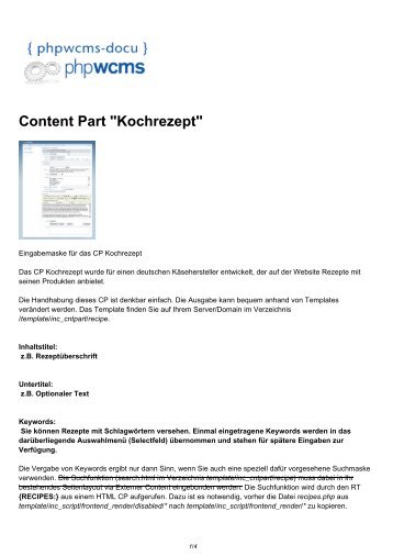 Kochrezept | Content Part "Kochrezept" - phpwcms-docu for phpwcms