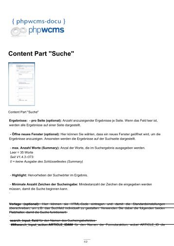 Suche | Content Part "Suche" - phpwcms-docu for phpwcms