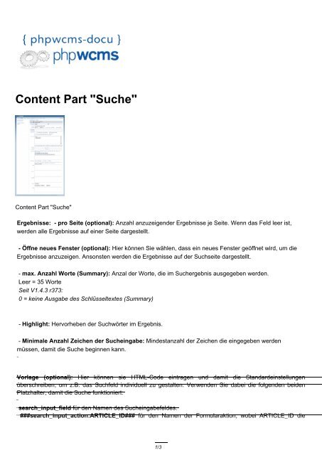 Suche | Content Part "Suche" - phpwcms-docu for phpwcms