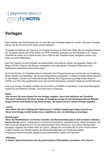 Vorlagen | Vorlagen - phpwcms-docu for phpwcms
