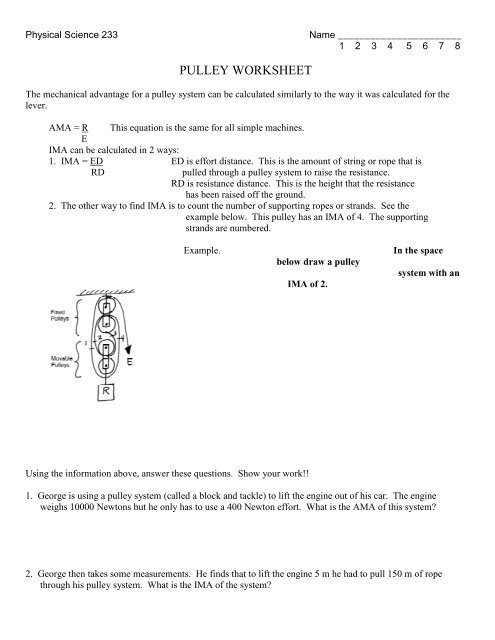 PULLEY WORKSHEET