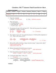 Chemistry 338 2 Semester Final Exam Review Sheet