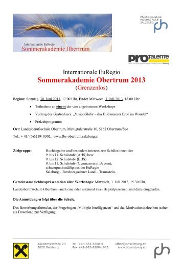 Information - Organisatorisches - 2013 - PH Salzburg