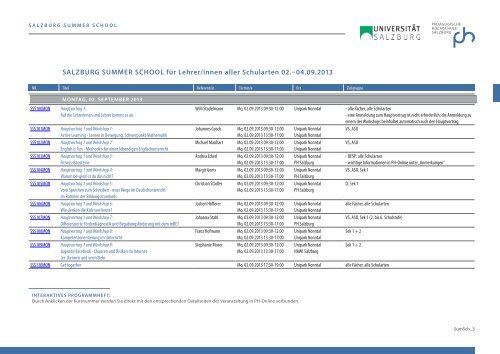 Bildungsangebot Sommerferien/Schulanfang 2013, Summer School