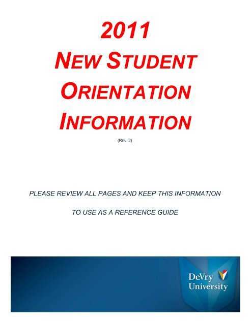 NEW STUDENT ORIENTATION INFORMATION - DeVry University